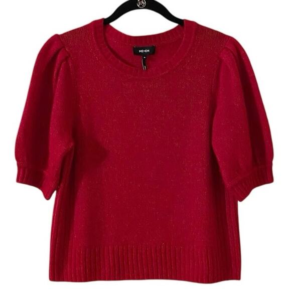 ME+EM Lofty Wool Cashmere Silk Pouf Sleeve Sweater In Red Medium - Picture 3 of 7
